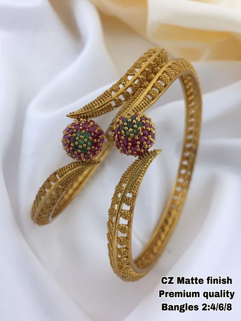 Trendy CZ Matte Finish Bangles - SHJ1078