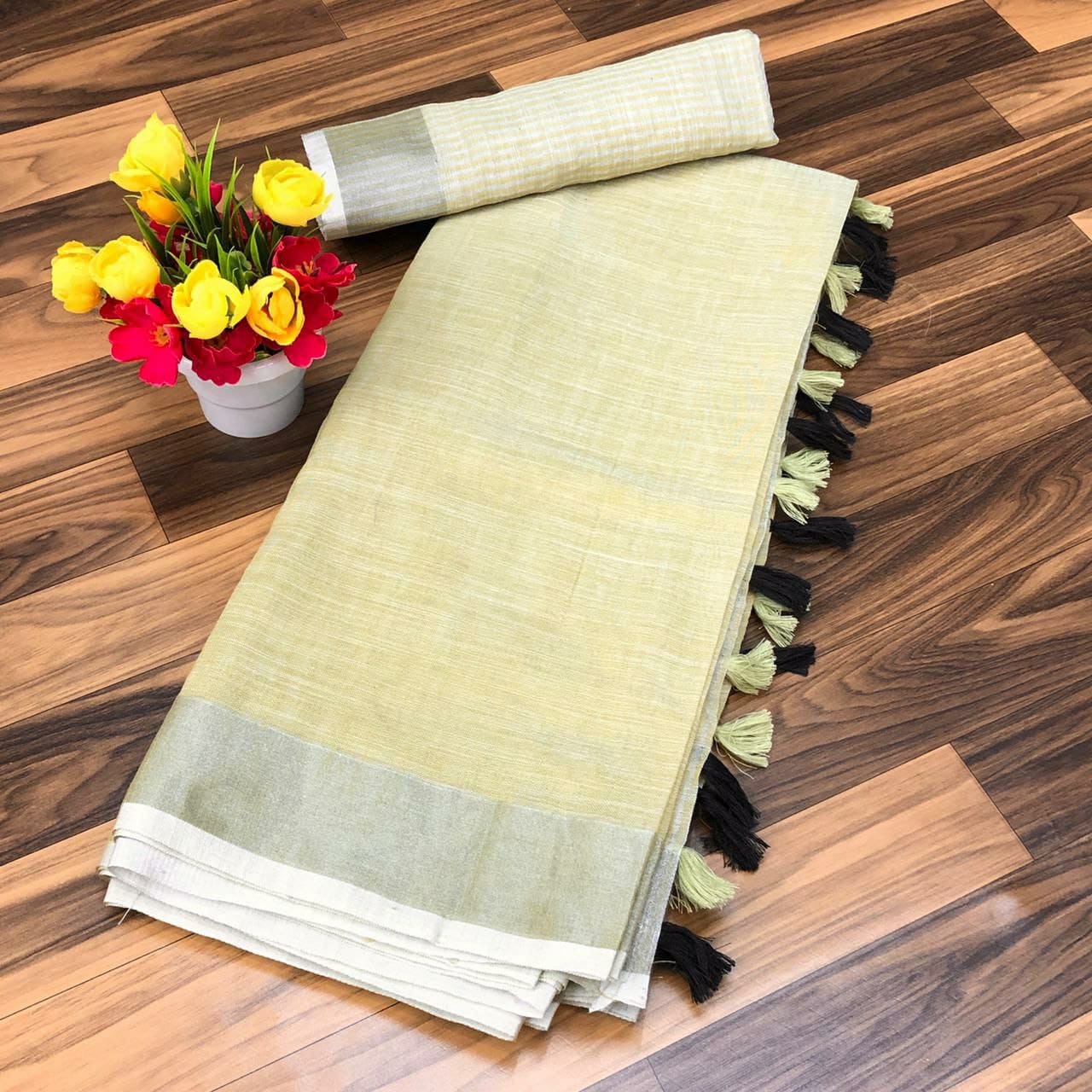 Soft Linen Cotton Slub Sarees-SH1007