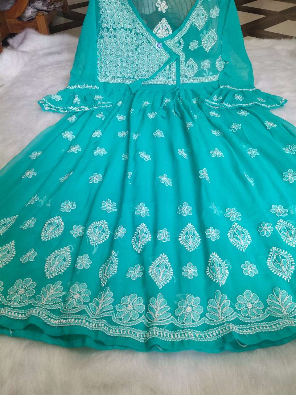 Chiffon Hand Embroidery Gown-SHK1094