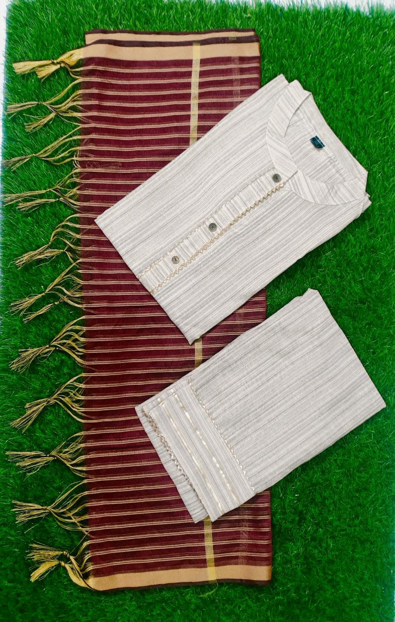 Ethnic Khadi Kurta Sets for Women-SHKS1093