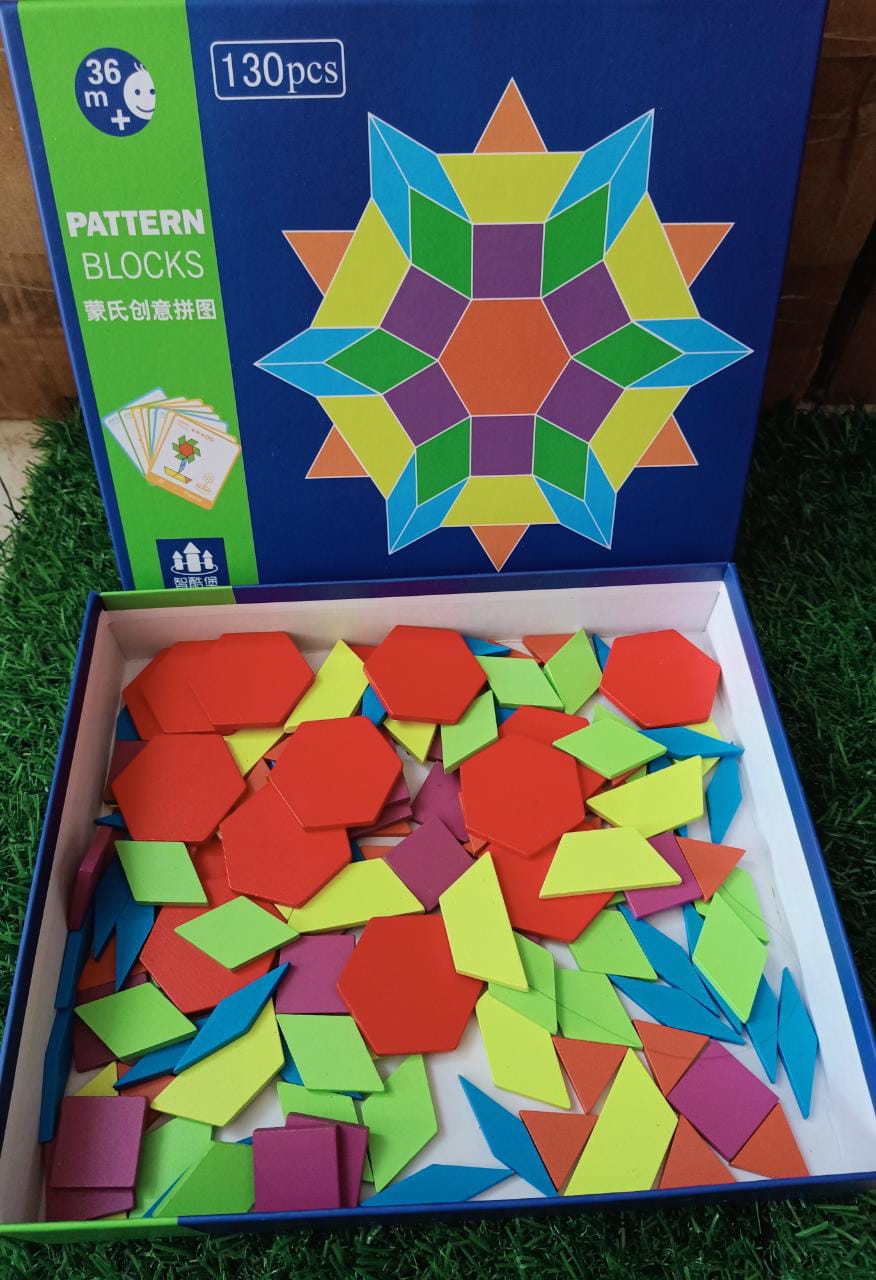 130 Pieces Colorful Pattern Blocks Toys for Kids-SHTM1133