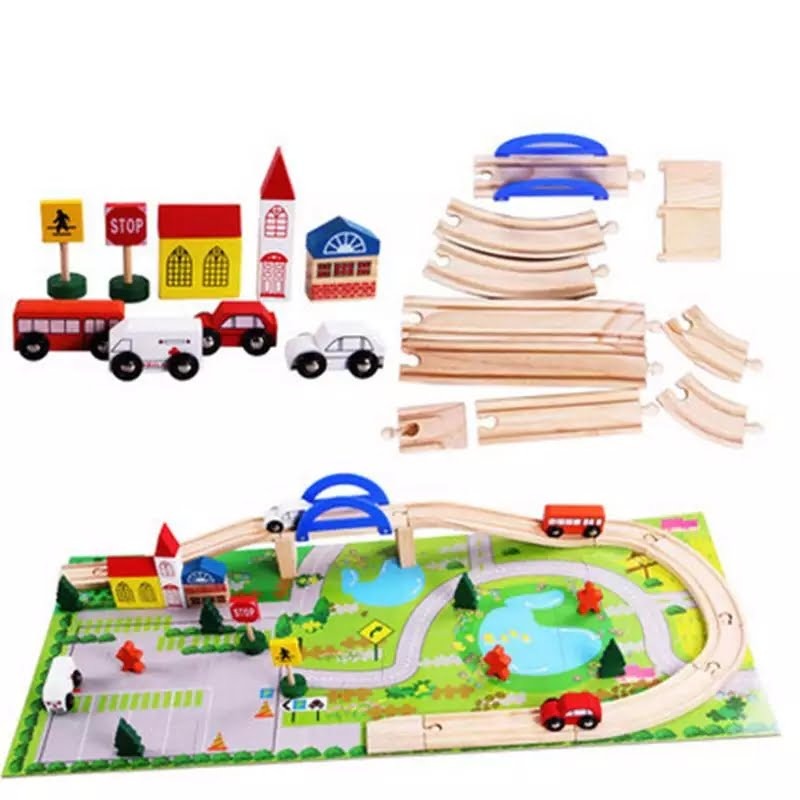 Wooden Rail Overpass Train Track Set for Kids-SHTM1004