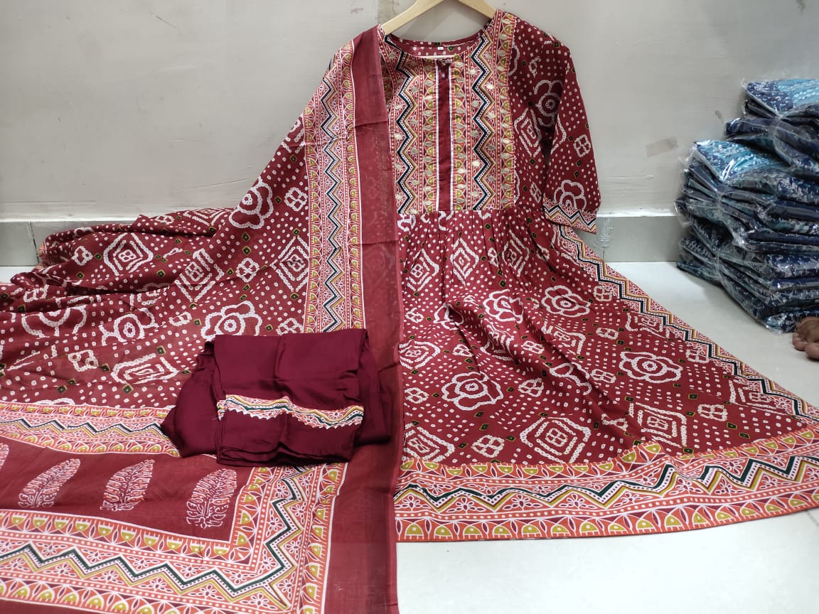 Exclusive New Traditional Hand Block Printed Cotton Suits-SHKS1048