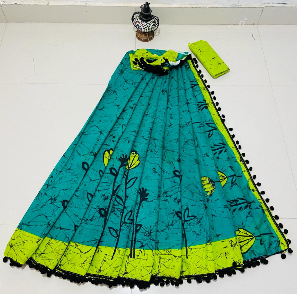 Women's Cotton Mulmul Saree With Blouse Piece-SH0563