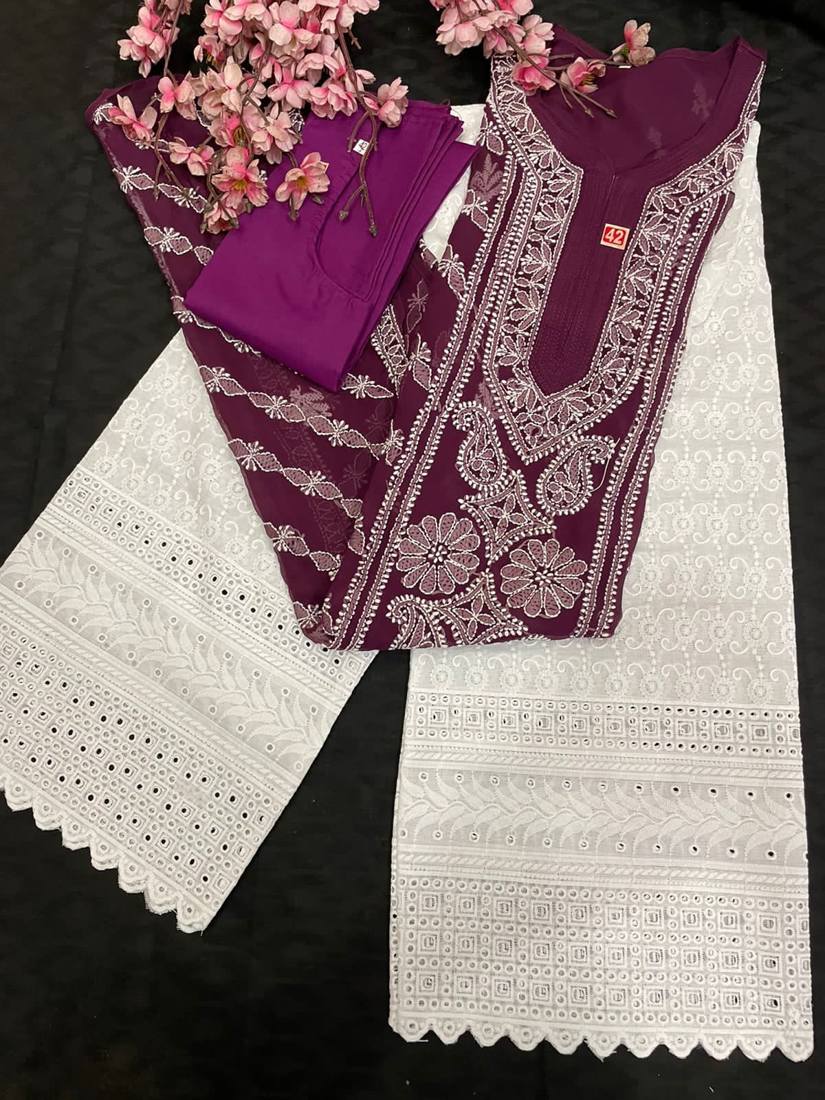 Lucknowi Chikankari Fancy Kurta Sets for Women-SHKS1039