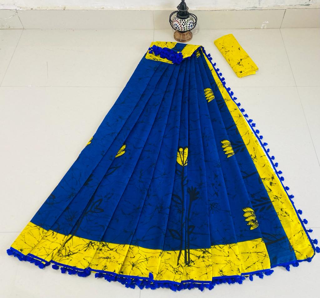 Women's Cotton Mulmul Saree With Blouse Piece-SH0563