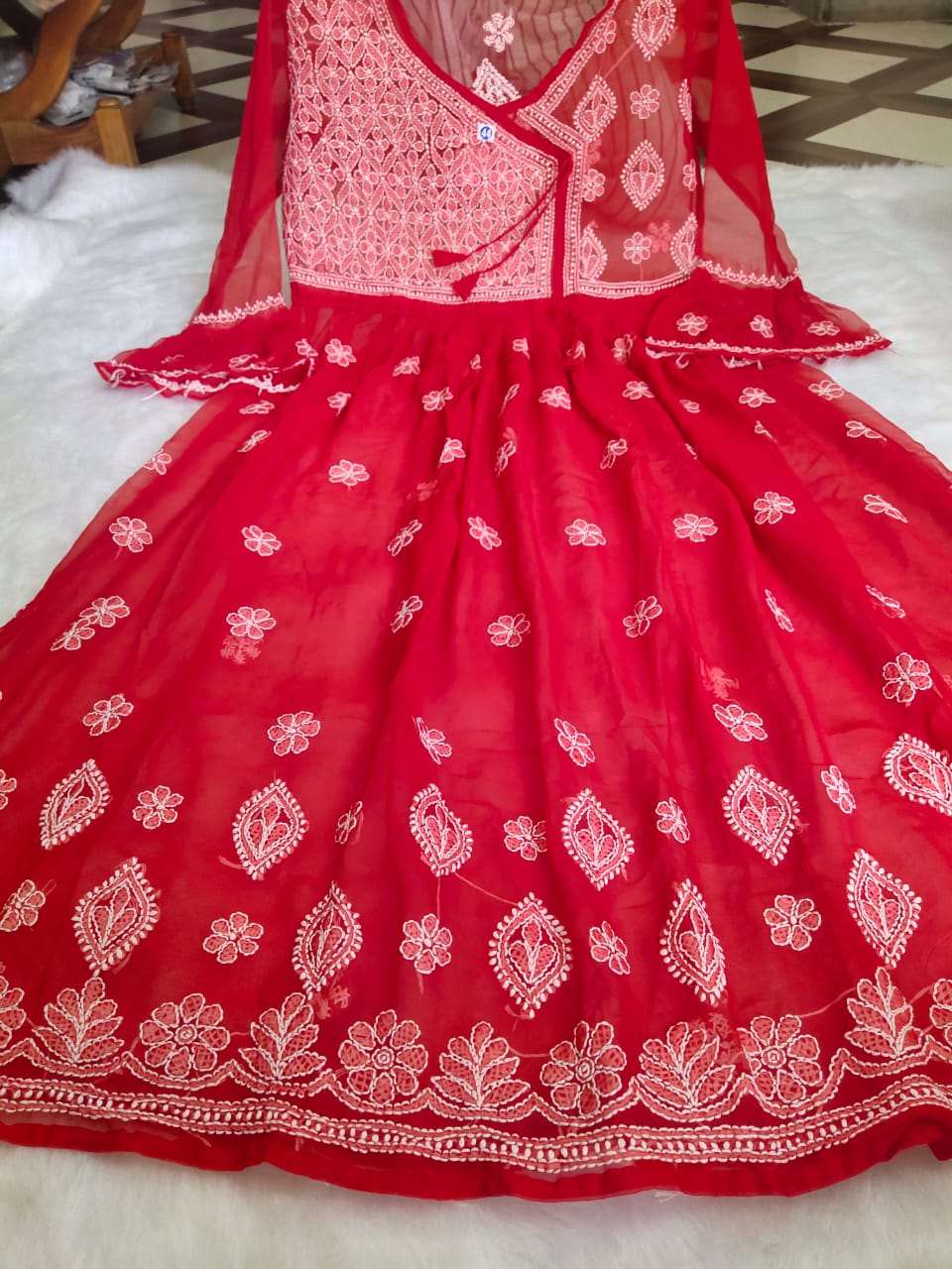 Chiffon Hand Embroidery Gown-SHK1094