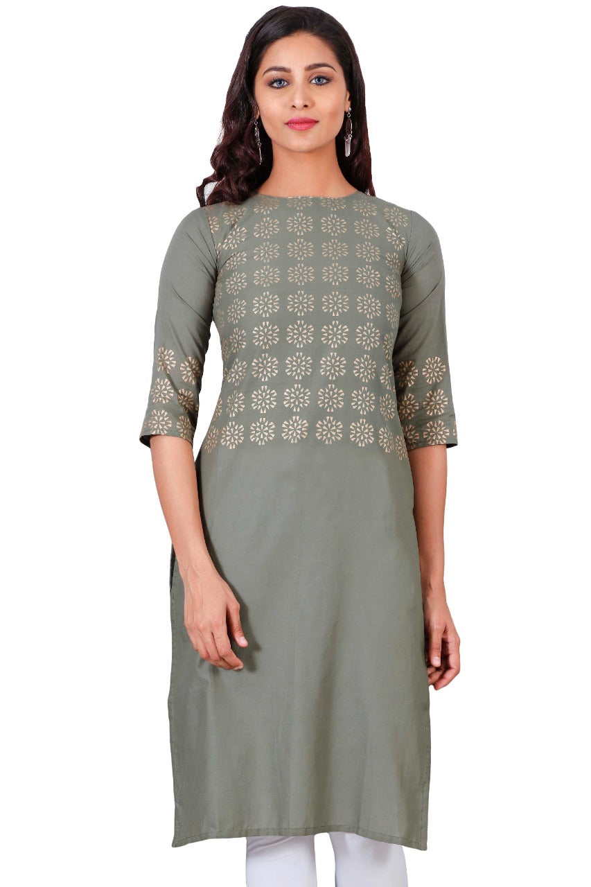 Gold Printed Cotton Kurtas for Women-SHK1104