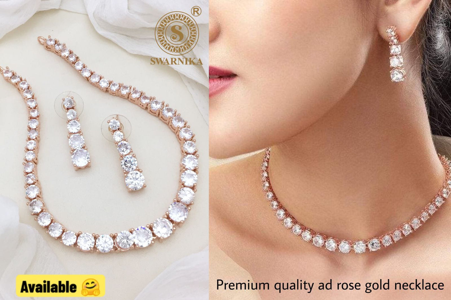 Trendy AD Rose Gold Neck Set- SHJ1096
