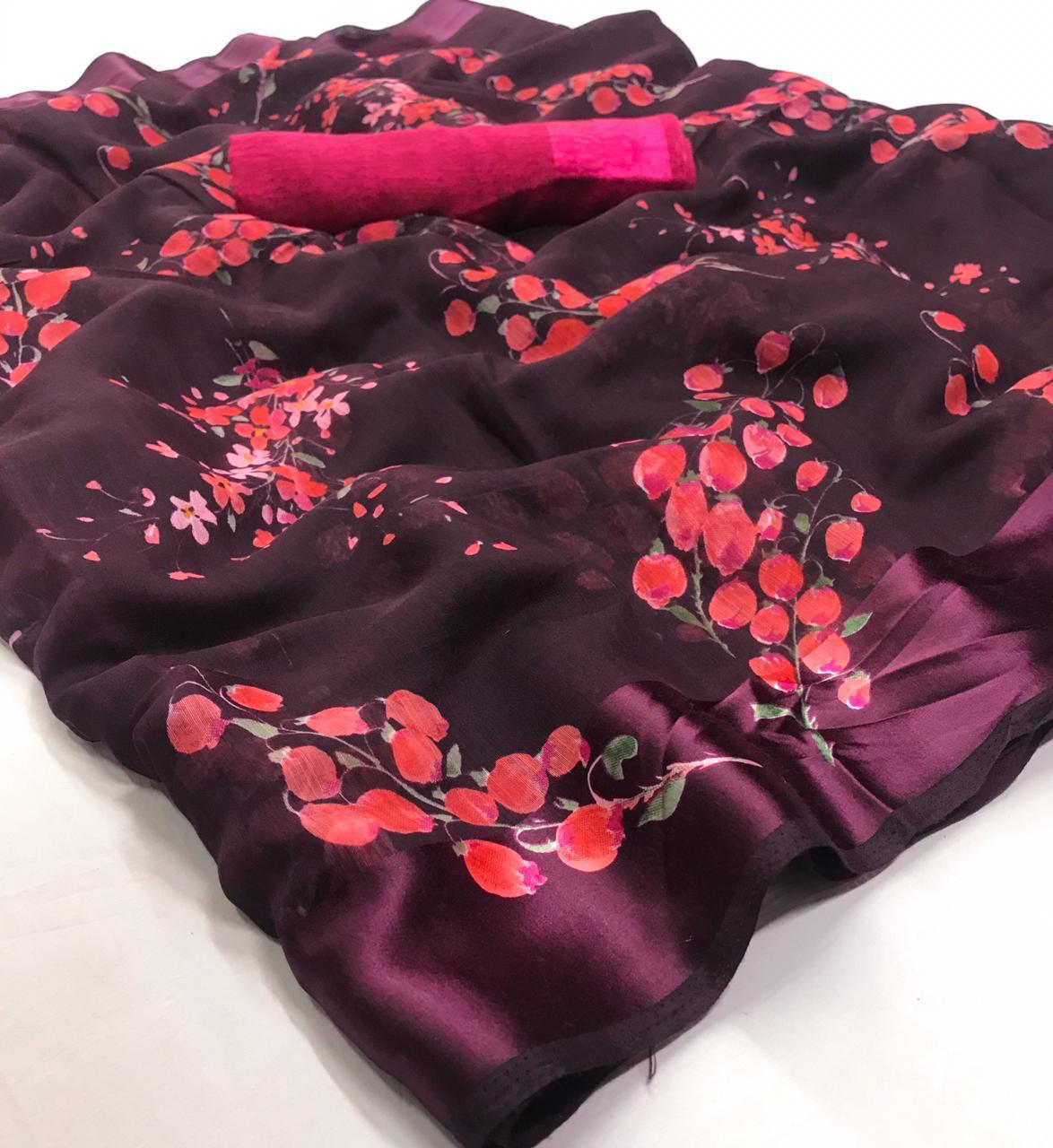 Linen Printed Cotton Sarees-SH0579