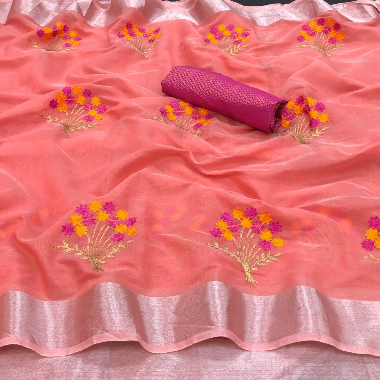 Embroidered Chanderi Cotton Saree-SH0554