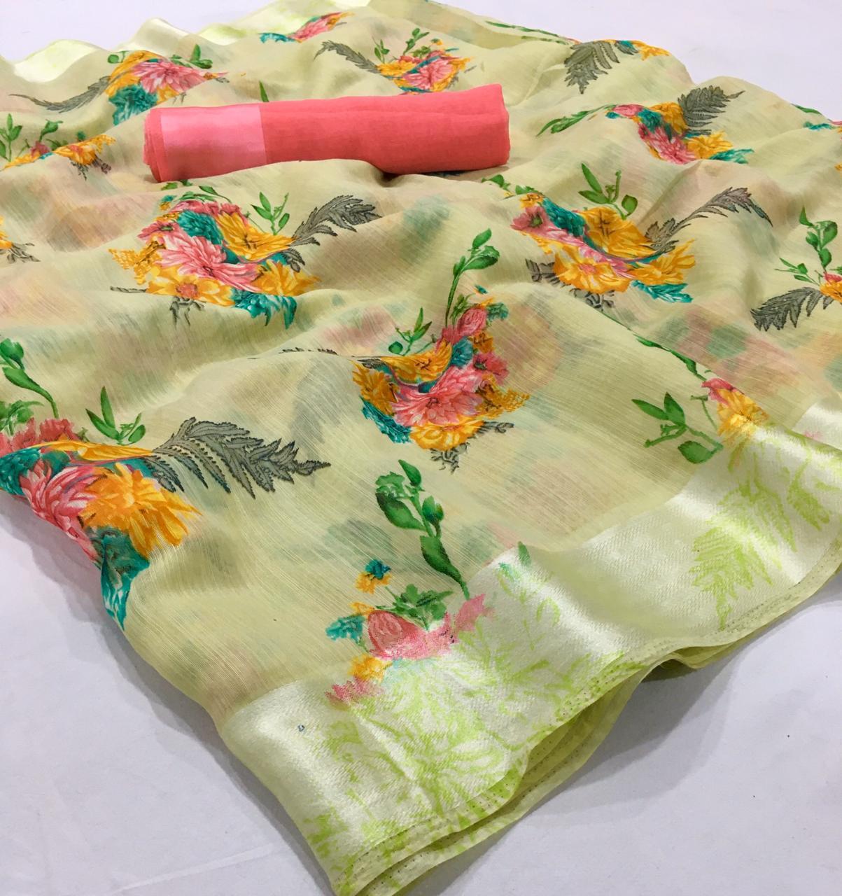 Linen Printed Cotton Sarees-SH0579