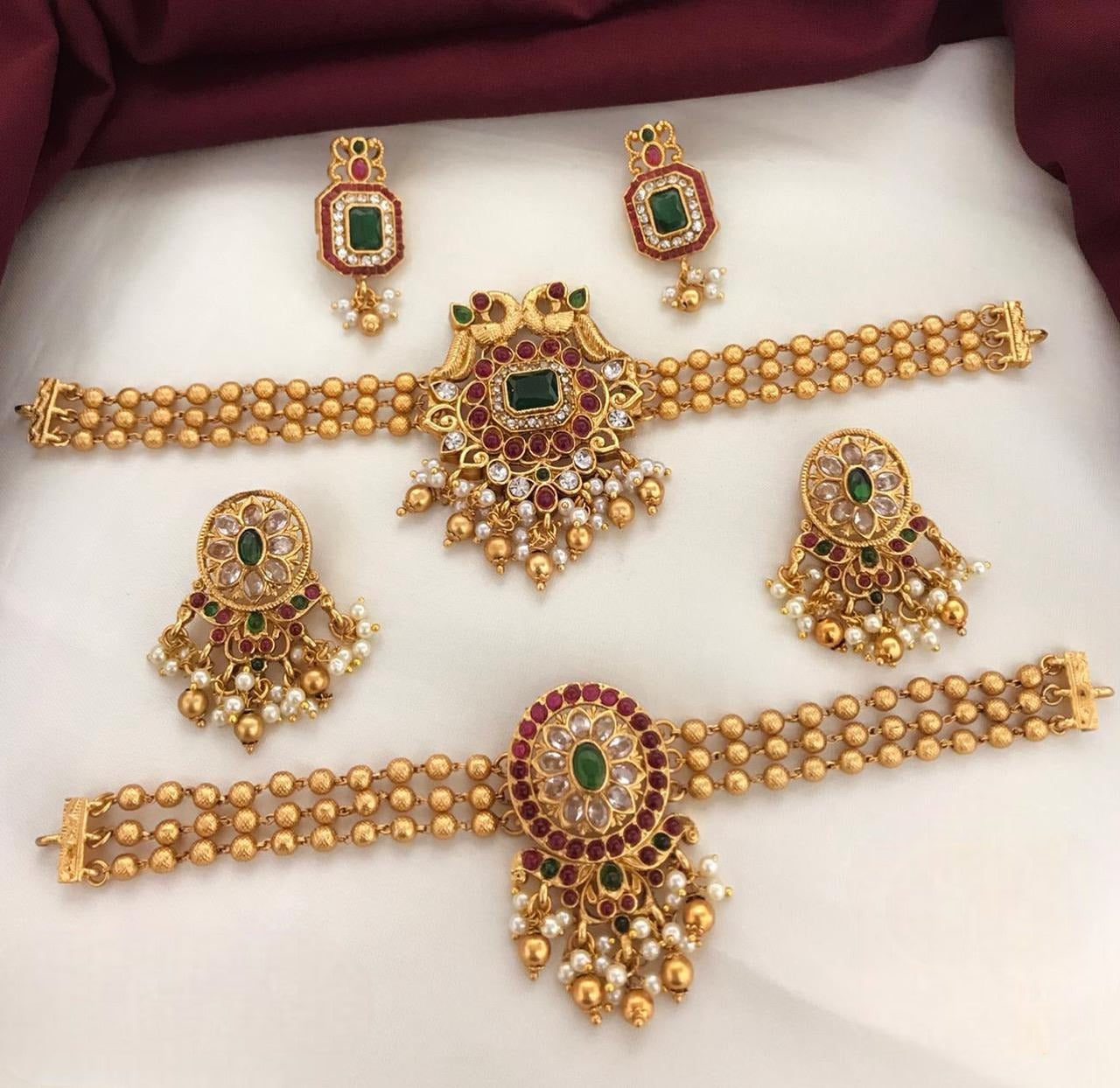 Ethnic Gold Finish Choker Combo for Women - SHJ1007