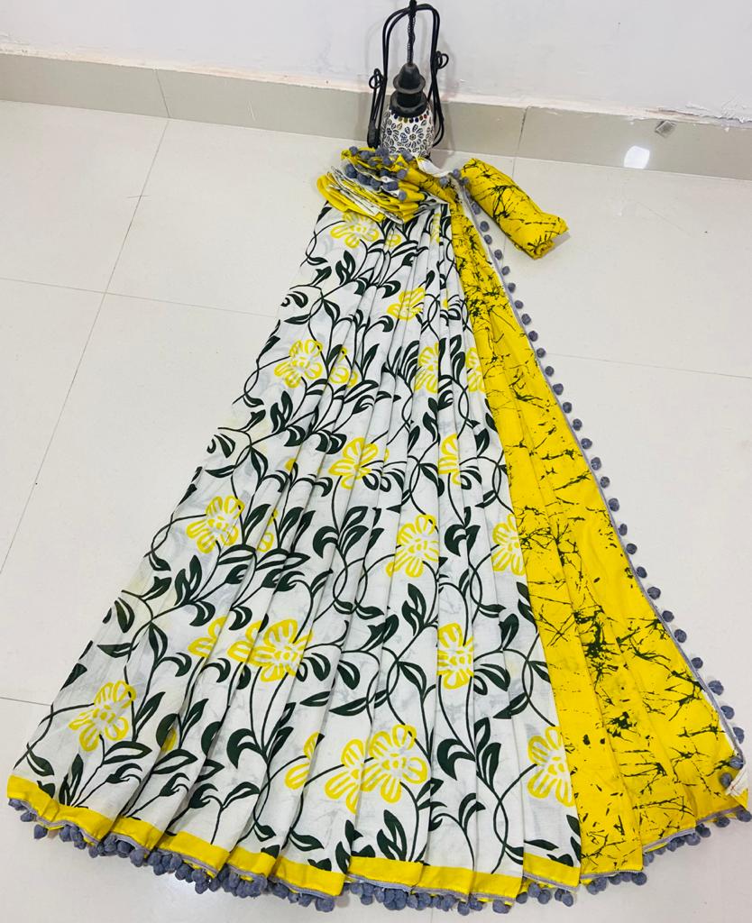 Women's Cotton Mulmul Saree With Blouse Piece-SH0563