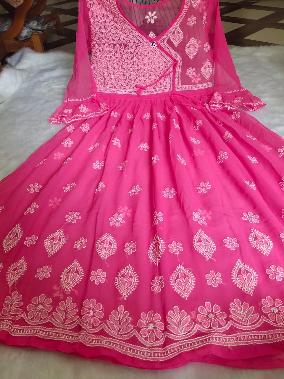 Chiffon Hand Embroidery Gown-SHK1094