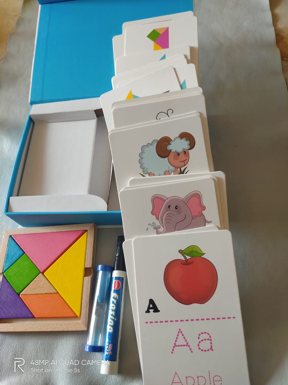 Wooden Colourful Alphabetic Tangram Letters Writing Card for Kids-SHTM1009