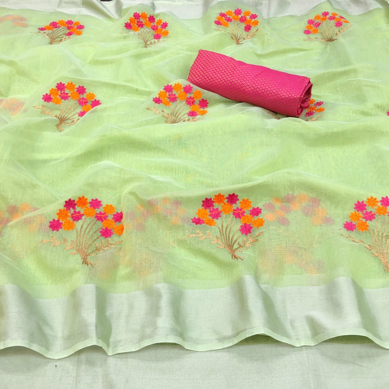 Embroidered Chanderi Cotton Saree-SH0554