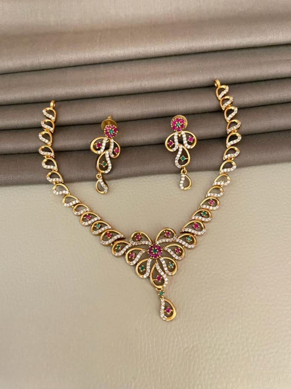 Elegant Stone Work Necklace Set- SHJ1008