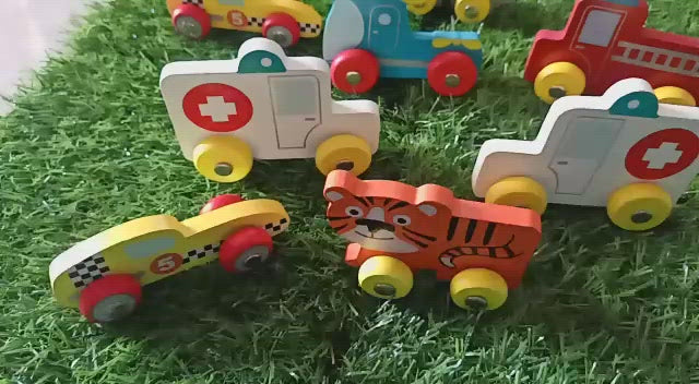 Coloured Wooden Vehicle Set Push Toy for Kids-SHTM1006