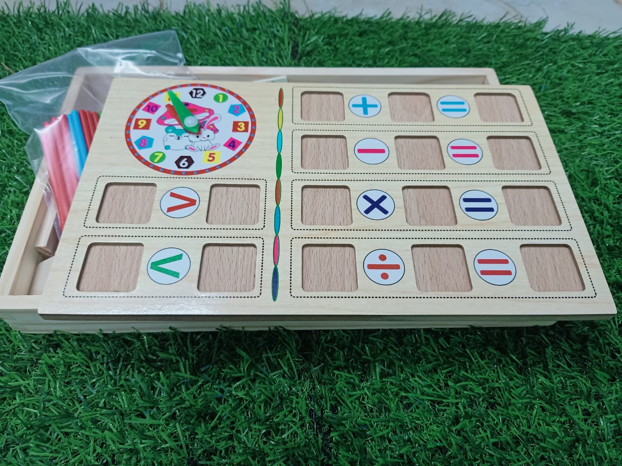 Wooden Computation Operation Study Box for Basic Math Calculations for Kids, Multicolor - SHTM1014