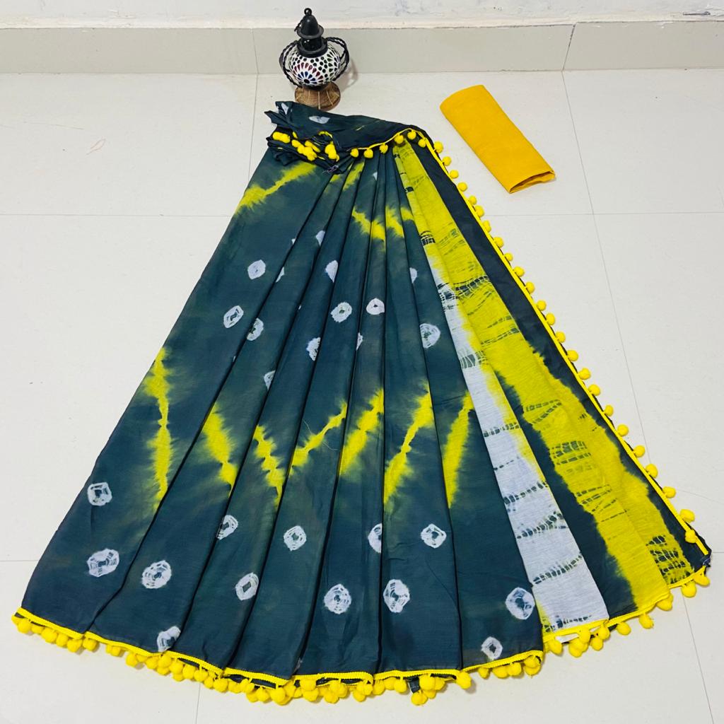 Women's Cotton Mulmul Saree With Blouse Piece-SH0563