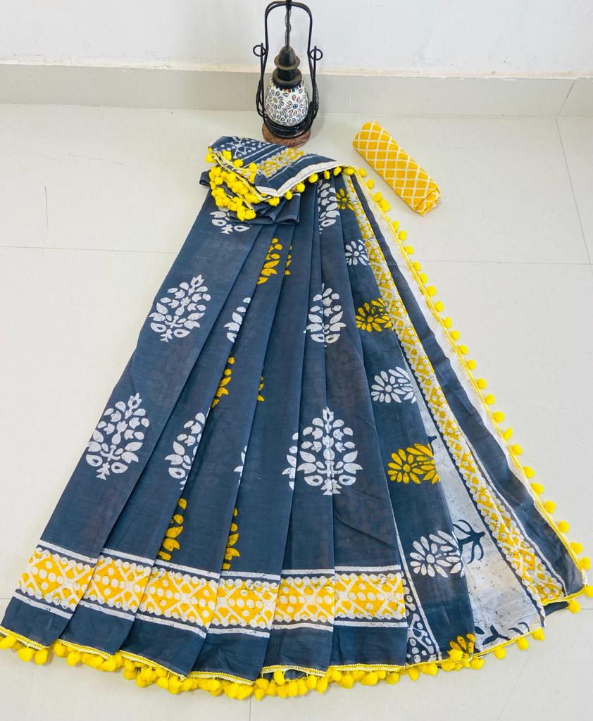 Women's Cotton Mulmul Saree With Blouse Piece-SH0563