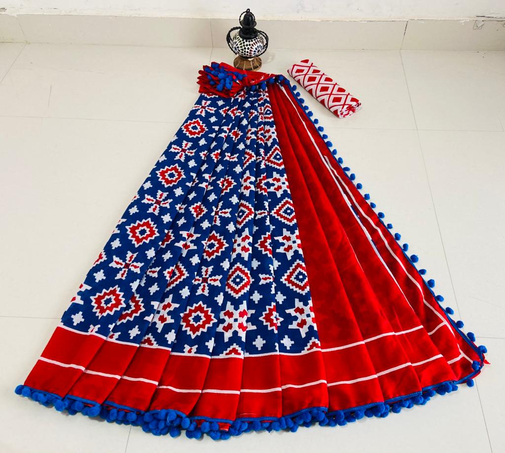 Women's Cotton Mulmul Saree With Blouse Piece-SH0563