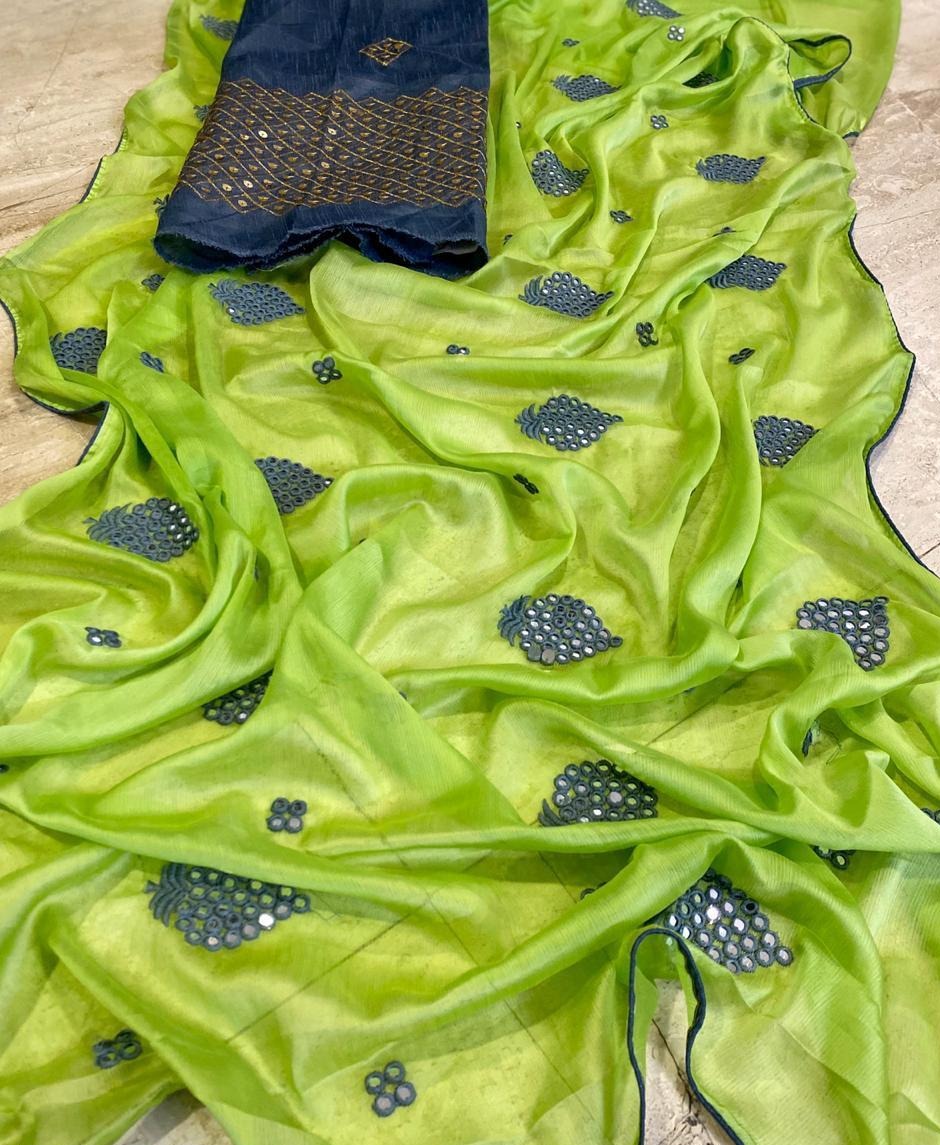 Designer Moss Chiffon Saree-SH0515