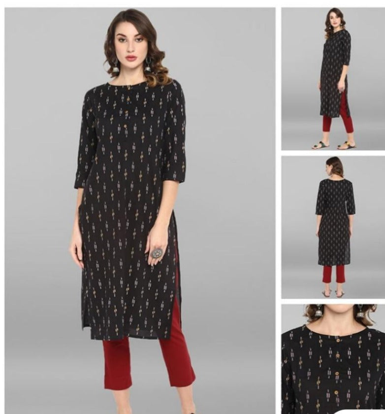 Elegant Printed Black Work Wear Kurti-SHK1019