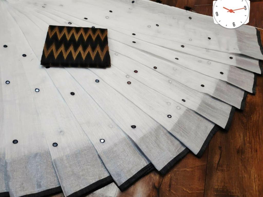Linen Saree With Full Mirror Work for Women-SH0555