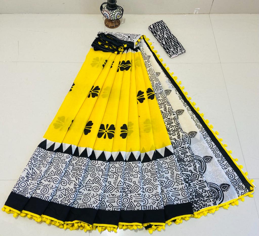 Women's Cotton Mulmul Saree With Blouse Piece-SH0563