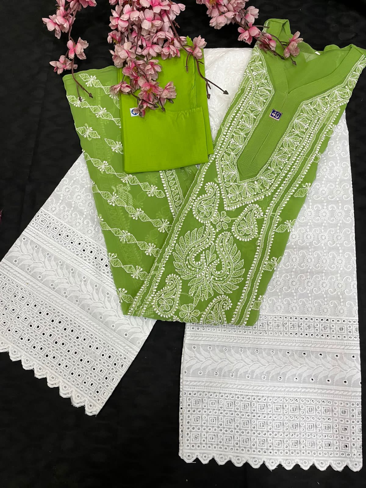 Lucknowi Chikankari Fancy Kurta Sets for Women-SHKS1039