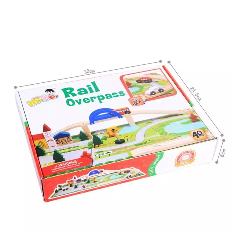 Wooden Rail Overpass Train Track Set for Kids-SHTM1004
