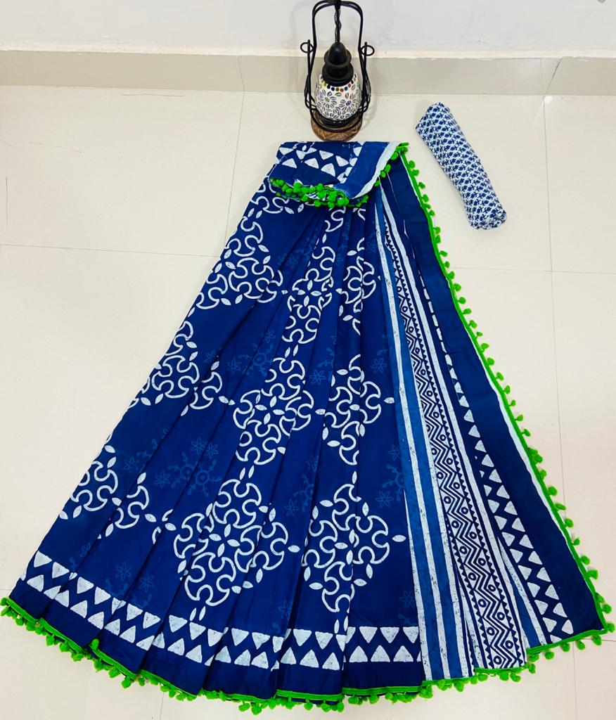 Women's Cotton Mulmul Saree With Blouse Piece-SH0563