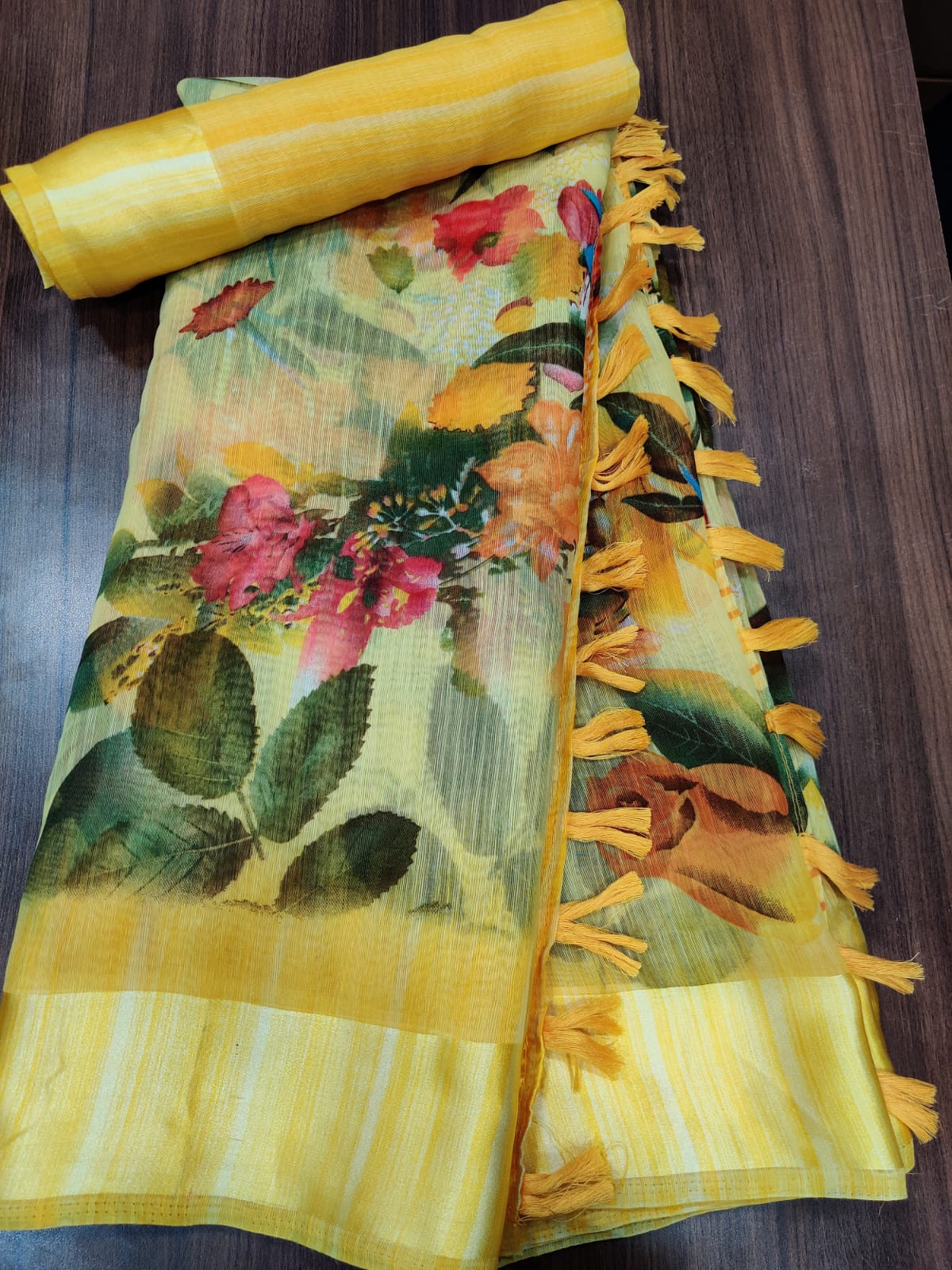 Soft Linen Cotton Slub Sarees-SH1007