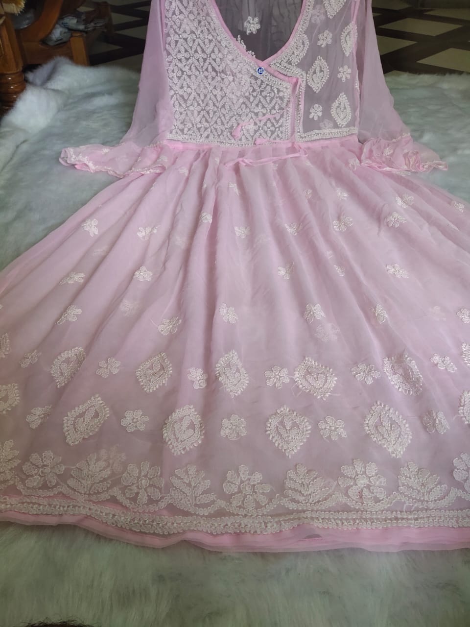 Chiffon Hand Embroidery Gown-SHK1094