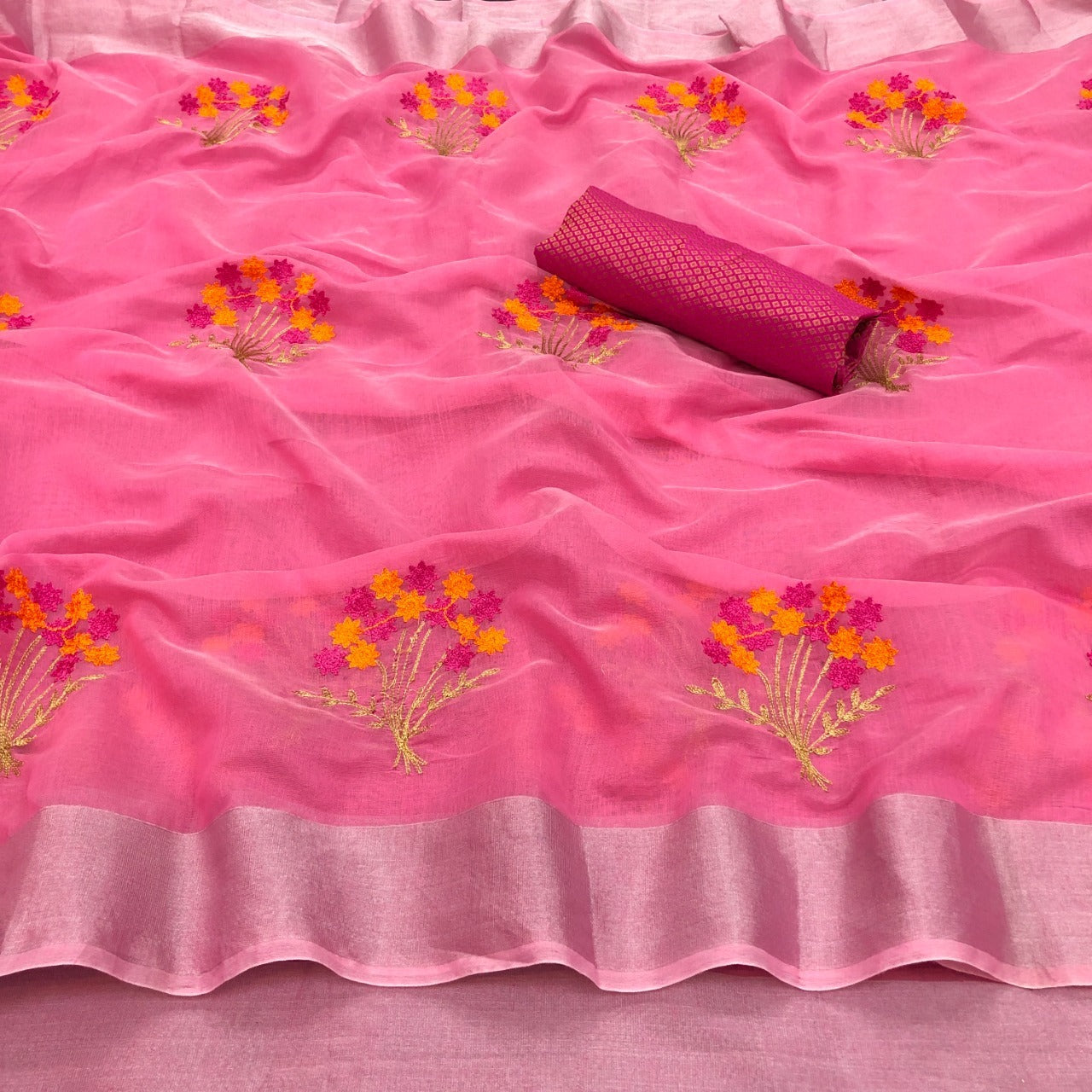 Embroidered Chanderi Cotton Saree-SH0554