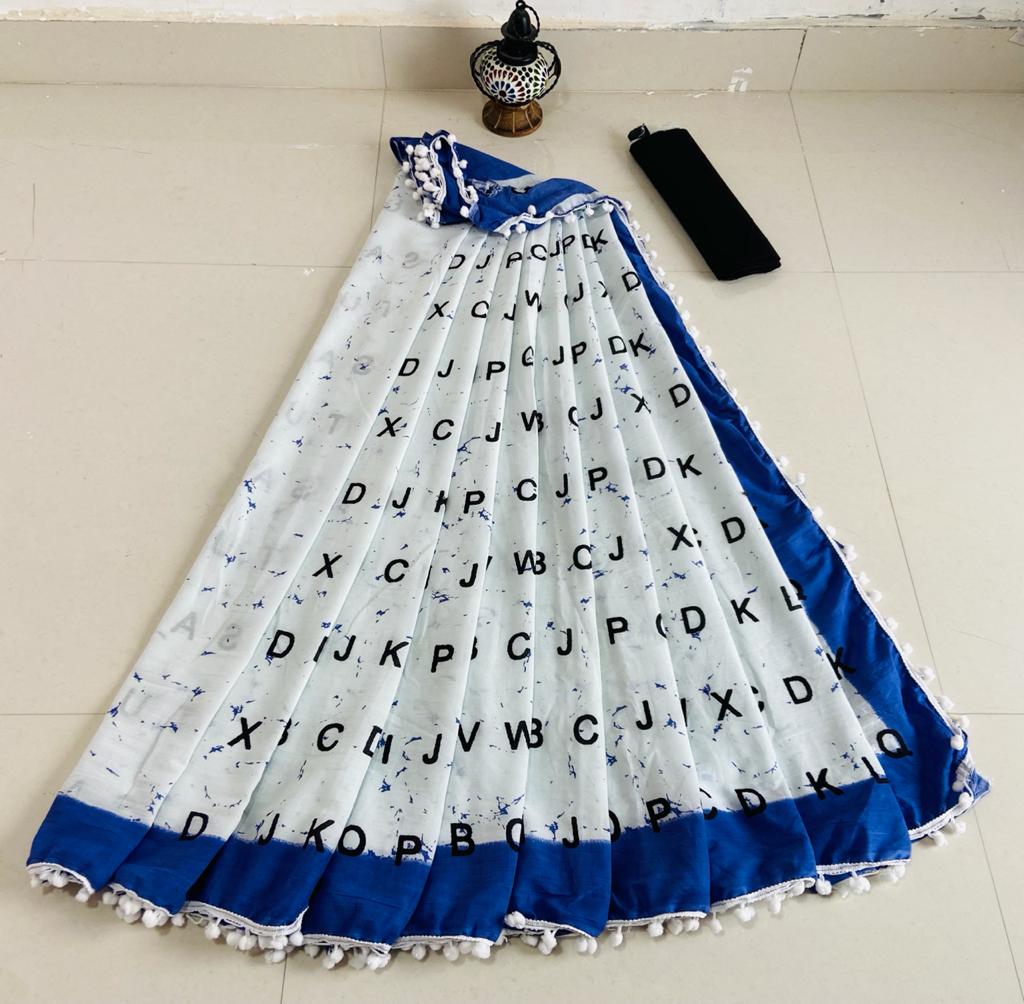 Women's Cotton Mulmul Saree With Blouse Piece-SH0563