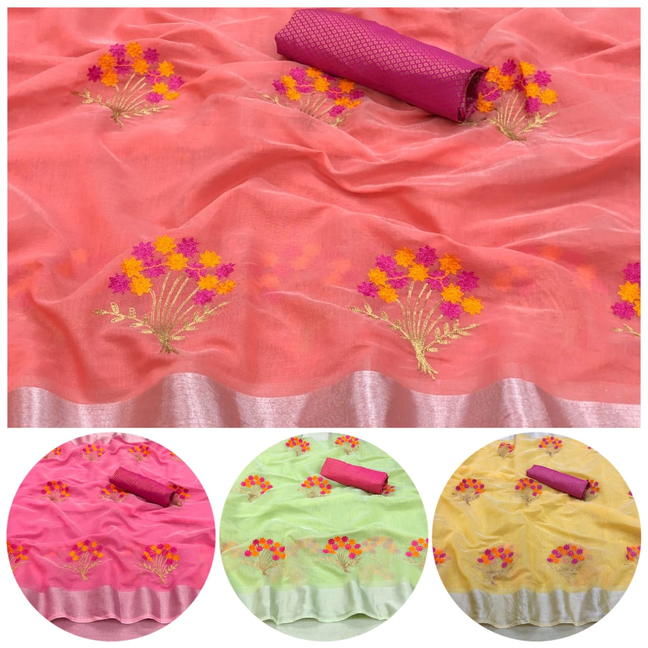 Embroidered Chanderi Cotton Saree-SH0554