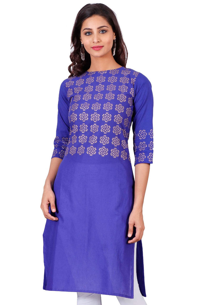 Gold Printed Cotton Kurtas for Women-SHK1104