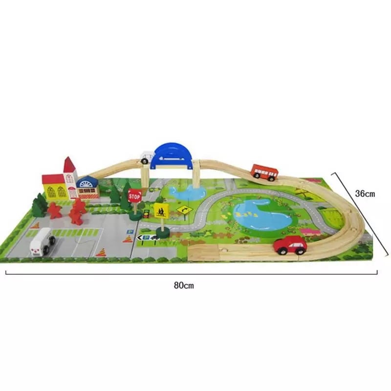 Wooden Rail Overpass Train Track Set for Kids-SHTM1004