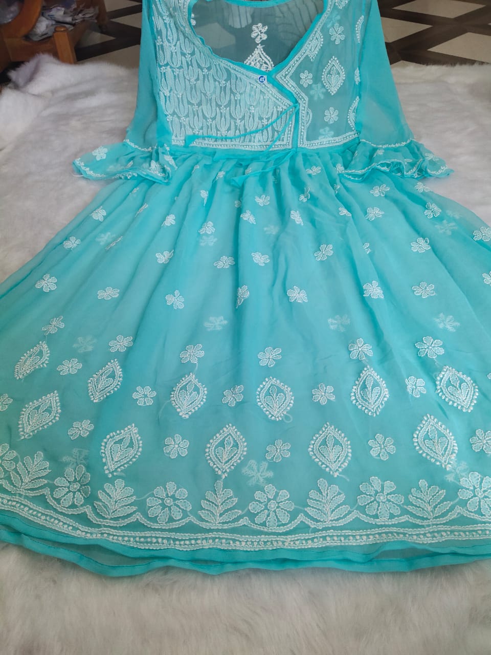 Chiffon Hand Embroidery Gown-SHK1094