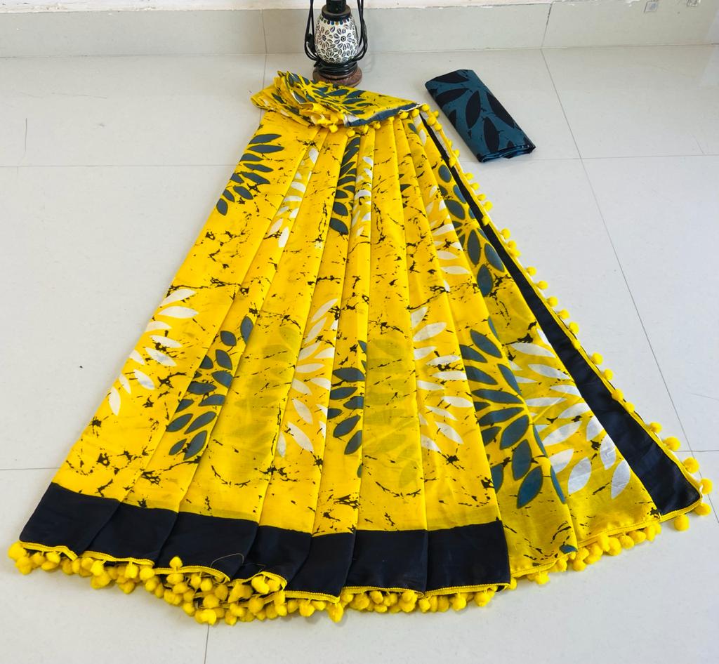 Women's Cotton Mulmul Saree With Blouse Piece-SH0563