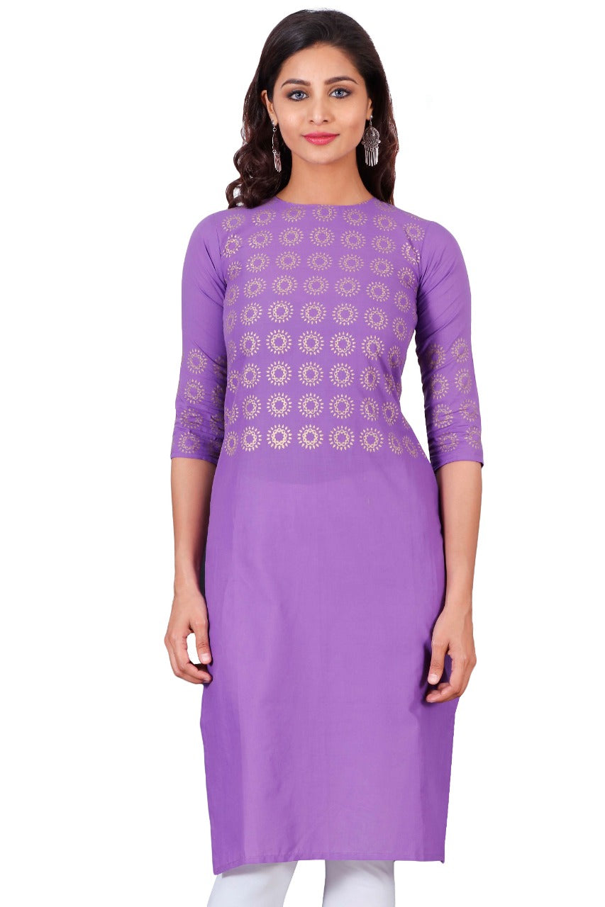 Gold Printed Cotton Kurtas for Women-SHK1104