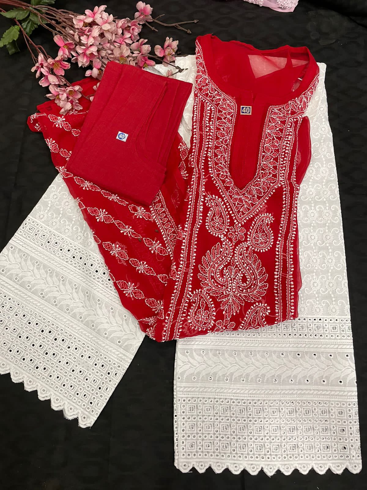 Lucknowi Chikankari Fancy Kurta Sets for Women-SHKS1039