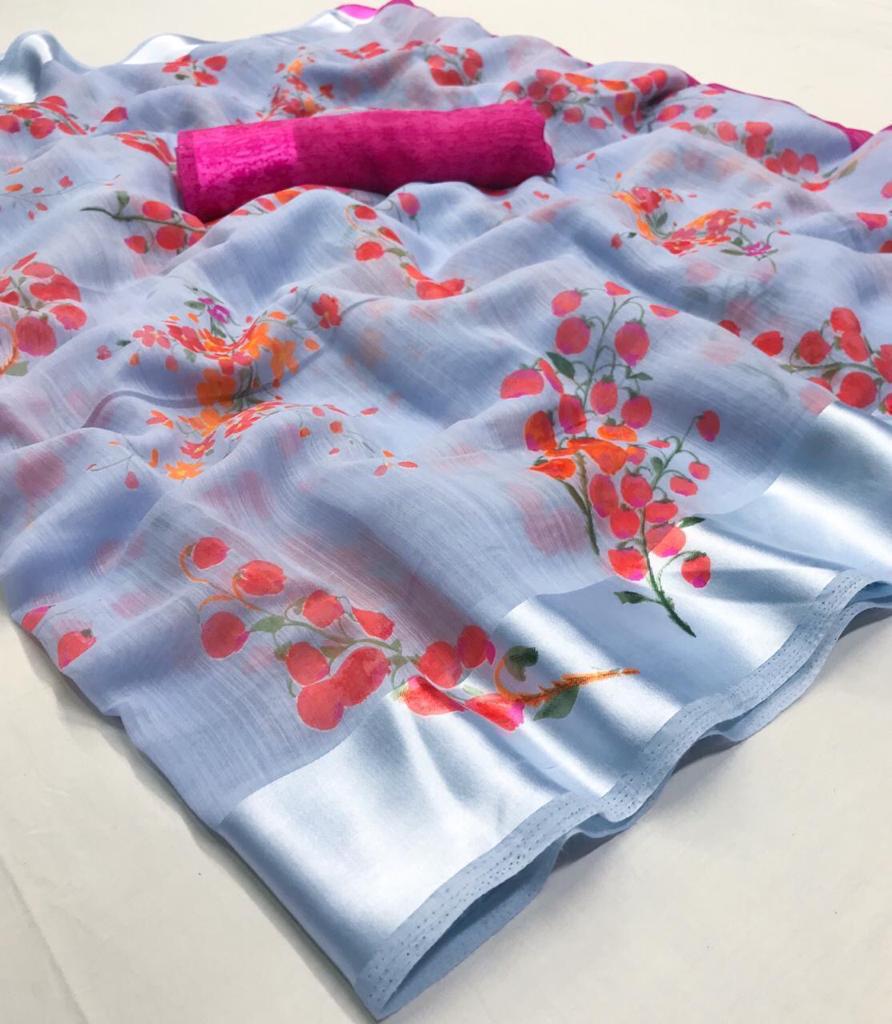 Linen Printed Cotton Sarees-SH0579