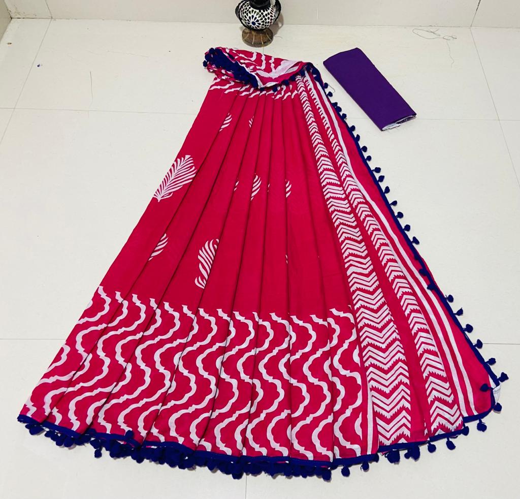Women's Cotton Mulmul Saree With Blouse Piece-SH0563