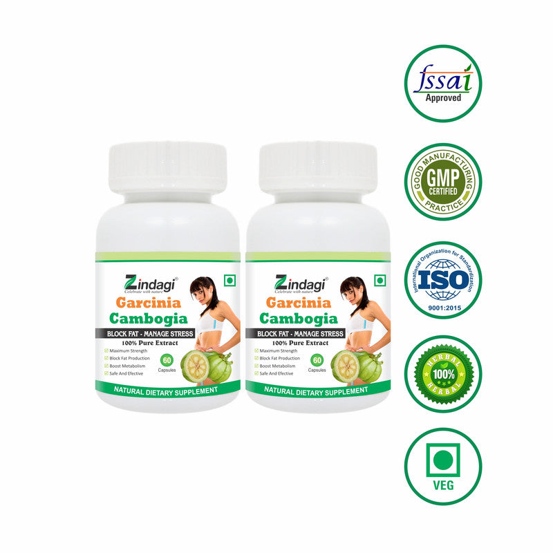 Zindagi Garcinia Cambogia Extract Capsules - Natural Weight loss Supplement - Fat Blocking,60 Capsules - SHTZ1015