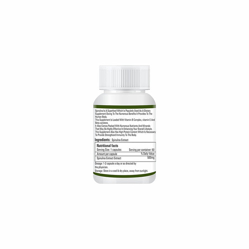 Zindagi Spirulina Extract 60 Capsule (500mg Each) - Naturally Grown, Vegan - (60 Capsules) - SHTZ1025