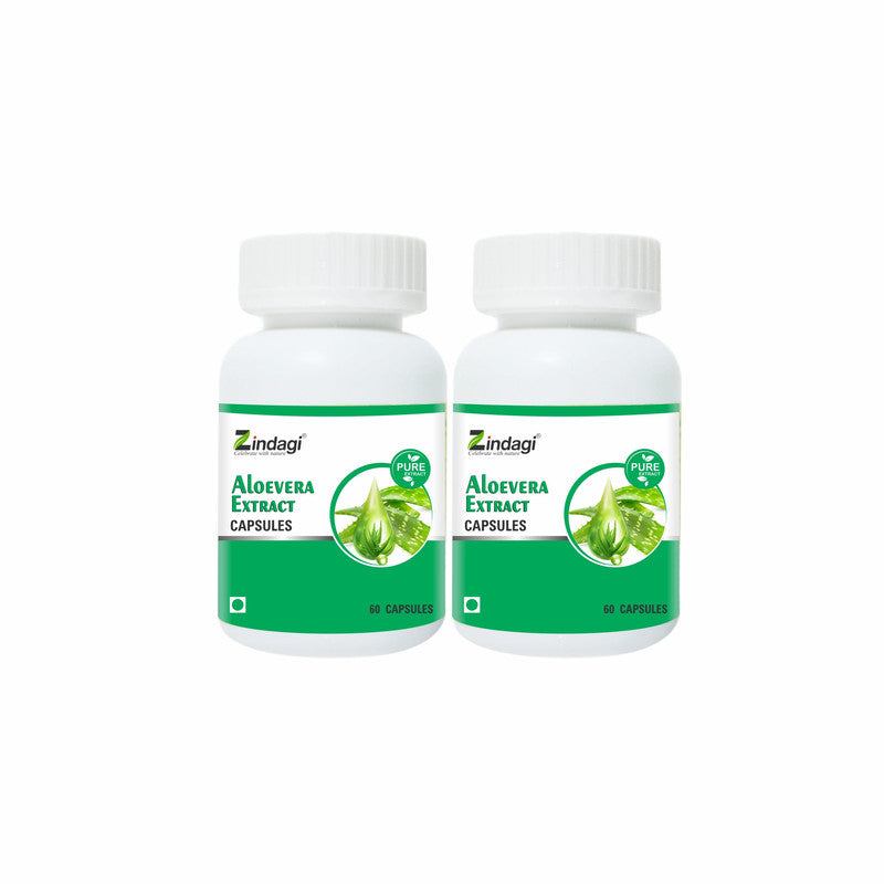 Zindagi Aloevera Extract Capsules - Improve Digestive System - 100% Pure And Natural Herbal Supplement (60 Capsules) - SHTZ1024